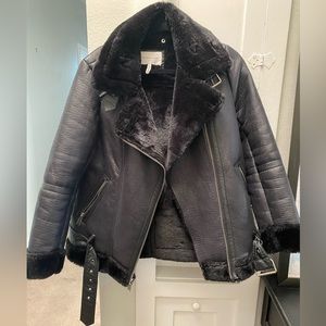 Bcbgeneration black faux fur lined moto jacket